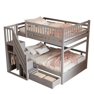 STILVORA Letto A Castello Letto Matrimoniale Con Scala Contenitore E Cassetto, 140 X 200 Cm, Senza Materasso, Grigio
