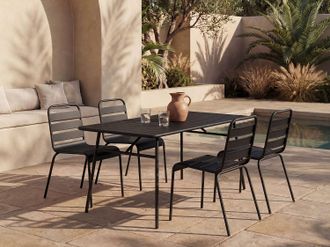 Vente-Unique Sala da pranzo da giardino un tavolo L.160 cm e 4 sedie impilabili in Metallo Nero - MIRMANDE di MYLIA
