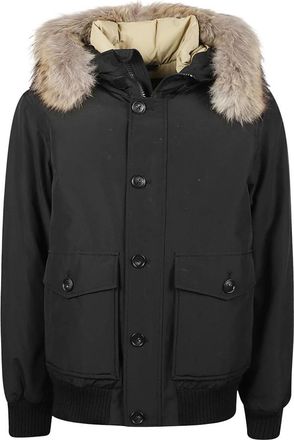 Woolrich Polar Bomberjack met afneembare bontkraag - Heren - Jassen - Zwart - Maat: L Katoen