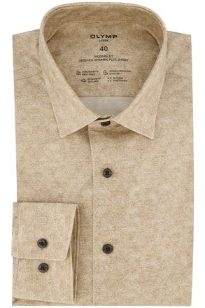 Olymp business overhemd 24/7 modern fit beige geprint katoen