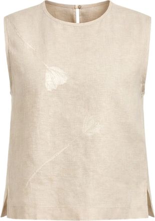 Glanshirt Boxy Sleeveless Floral Pattern Beige Top