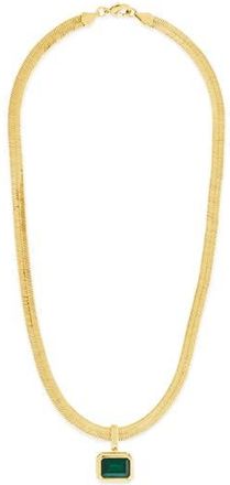 Sterling Forever Calder Cubic Zirconia Pendant Herringbone Chain Necklace in Gold at Nordstrom Rack