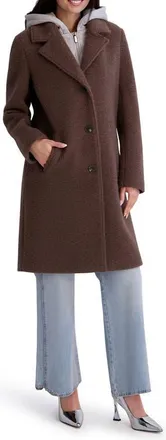 Kenneth Cole Textured Coat with Hoodie Bib in Chocolate at Nordstrom, Size X-Small