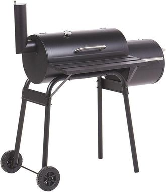 Beliani Beliani - Barbacoa De Carb&oacute;n De Metal Negro Tapa Rejilla De Cocci&oacute;n Ruedas Term&oacute;metro Parrilla Jard&iacute;n Katla