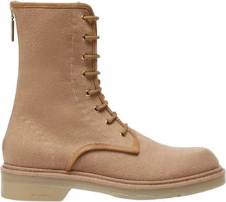 Max Mara Schoenen, Dames, Beige, 39 EU, Kasjmier, Luxe Militaire Stijl Ritslaarzen