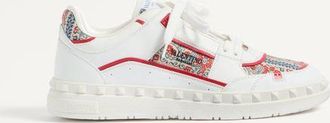 Valentino Garavani Freedots Low-Top Trainer In Calfskin And Voyage Imaginaire Fabric Man WHITE/MULTICOLOUR/CORAL 40.5