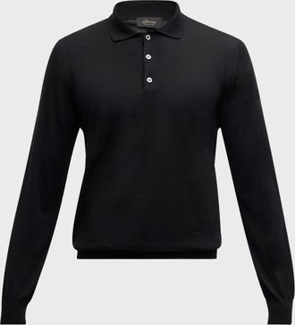Brioni Men & apos;s Cashmere-Silk Long-Sleeve Polo Sweater