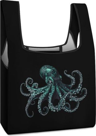 Generic Octopus with Intricate Pattern Reusable Shopping Bags Lightweight Foldable Grocery Bag Polyester Washable Tote Bag