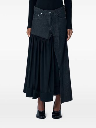 Yohji Yamamoto contrast-panel midi skirt - women - Cotton/Wool - 2 - Black