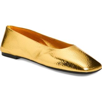Jeffrey Campbell Listos Square Toe Flat in Gold Crinkle at Nordstrom, Size 8.5