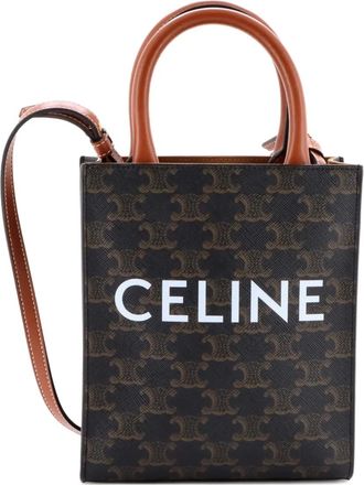 Celine Vertical Cabas Tote Triomphe Coated Canvas Mini satchel - Bruin