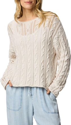 Splendid Brennan Cable Knit Cotton Sweater in Moonstone Grey at Nordstrom, Size X-Small