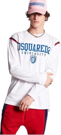 Dsquared2 Casual Katoenen T-shirt - Heren - Longsleeves - Wit - L - Katoen - Tops