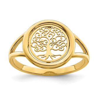 Diamond2Deal 14k Yellow Gold Polished Tree of Life in Circle Ring