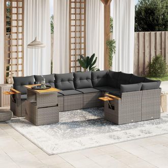 vidaXL Set De Sof&aacute;s De Jard&iacute;n 10 Pzas Con Cojines Rat&aacute;n Sint&eacute;tico Gris Vidaxl