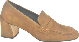 Jhay Cognac daim Moccassin DH 5cm - Dames - Pumps - Bruin - 37 1/2 EU - Su&egrave;de - Schoenen