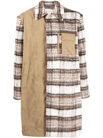 Feng Chen Wang tartan patchwork shirt coat - Brown