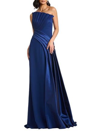 Tadashi Shoji Pleat Detail Strapless Gown in Navy at Nordstrom, Size 12