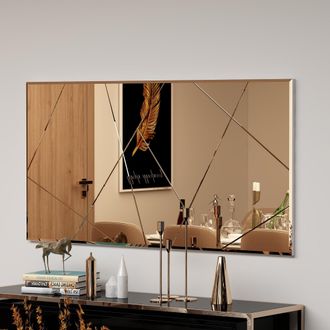 Dmora Specchio Tigliole, Dettagli Geometrici, Forma Rettangolare, Colore Struttura Trasparente, 60x120h Cm Marrone Bronzo