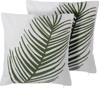 Beliani Set of 2 Decorative Cushions AZAMI Cotton 45 x 45 cm Dark Green Plant Pattern