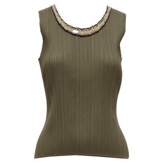 Issey Miyake Pleats Please Plisse Embroidery Neckline Vest