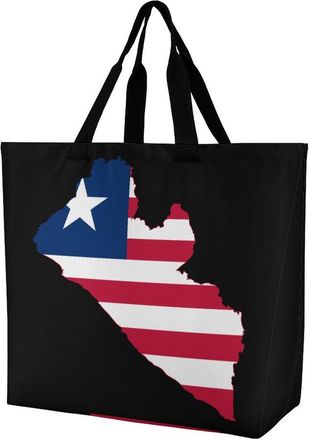 Generic Flag Map of Liberia Tote Bag Reusable Grocery Shopping Bags Large Travel One Shoulder Handbag for Picnic Work