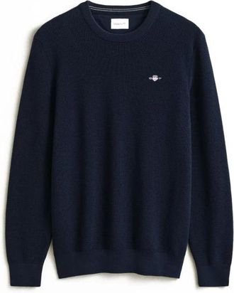 GANT Rondgebreide trui - Heren - Ronde hals truien - Blauw - XL - Truien & Vesten
