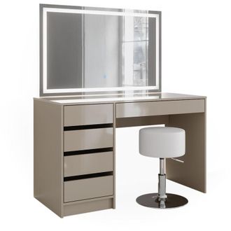 Vicco Tocador Sherry, Gris, 120 Cm Con Espejo Led Y Taburete