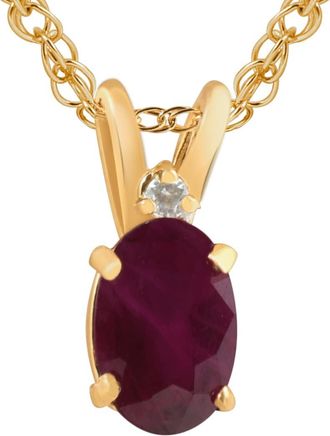Pompeii3 Oval Ruby & Diamond Solitaire Pendant 14 KT Yellow Gold With 18 Chain