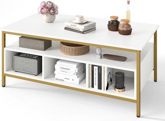 Costway Industrial 3-Tier Coffee Table Rectangular Center Table w/Shelf-White
