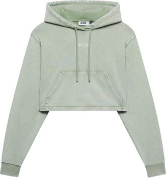 GCDS Stone Washed Crop Hoodie - Dames - Hoodies - Groen - M - Katoen - Hoodies & sweatvesten