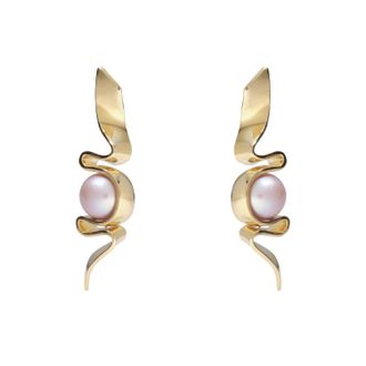 LADY GREY Womens Pearl Ribbon Earrings In Gold