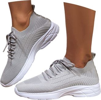 Generic Womens Lightweight Knit Mesh Platform Sneakers Slip On Design for Everyday Casual Wear and Comfortable Running Wedge Trainers Women Girls Size 5 Memor