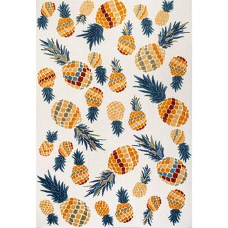 Jonathan Y Designs Ananas Bold Pineapple High-Low Indoor/Outdoor Area Rug in Orange/navy at Nordstrom, Size 2Ft 0In X 8Ft 0In