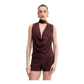 Elisabetta Franchi Tops, Dames, Bruin, M, Satijn, Georgette Draped Top