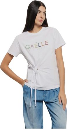 Ga&euml;lle Paris White Logo Rhinestone T-shirt - Dames - T-shirts - Wit - M - Katoen - Tops