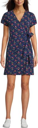 Lands End Cotton Modal V Neck Mini Wrap Dess in Cherries/deep Sea Navy Floral at Nordstrom, Size X-Small