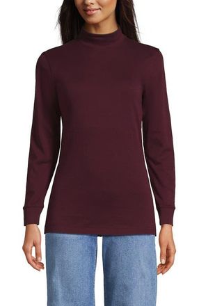 Lands End Relaxed Cotton Long Sleeve Mock Turtleneck in Lush Burgundy at Nordstrom, Size X-Small P