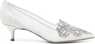 Rene Caovilla Veneziana crystal kitten-heel pumps - women - Calf Leather/Satin/Satin/Rubber - 37 1/2 - White