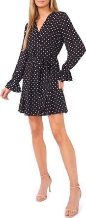 CeCe by Cynthia Steffe Flower Print Long Sleeve Shirtdress in Rich Black at Nordstrom, Size Xx-Small