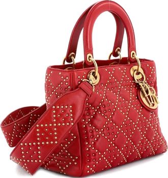 Dior Supple Lady Dior Bag Cannage Studded Lambskin Medium satchel - Rosso