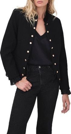Mint Velvet Military Wool Blend Jacket in Black at Nordstrom, Size Small