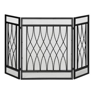 HOMCOM 3-Panel Folding Fireplace Screen - Metal Mesh Fire Spark Guard - 126L x 3W x 80H cm-Black | TJ Hughes Black