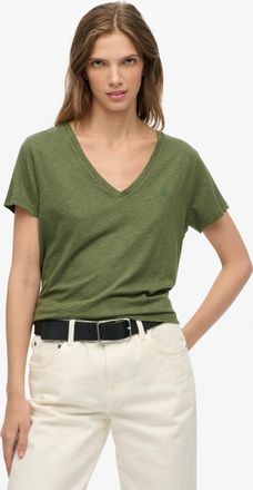Superdry T-Shirt SUPERDRY STUDIOS SLUB EMB VEE TEE, Damen, Gr. XXL, four leaf clover, Single Jersey, Obermaterial: 60% Baumwolle, 40% Lyocell, unifarben, regul