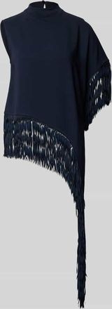 HUGO BOSS Loose Fit Poncho mit langen Fransen Modell BADIVA in Marine, Gr&ouml;&szlig;e 36