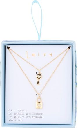 Leith Set of 2 Lock & Key Pendant Necklaces in Clear- Gold at Nordstrom Rack