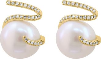 Effy 14K Yellow Gold Baroque Freshwater Pearl & Diamond Ribbon Stud Earrings in 14K Gold at Nordstrom