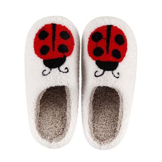 Generic Womens Ladybird Pattern Plush Slippers, Womens Ladybird Soft Sole Slippers, Thick-Soled Warm Sliders Casual Comfortable Sliders Non Slip Breathable In