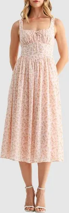 All in Favor Corset Midi Sundress in Blush Ditsy at Nordstrom, Size X-Large