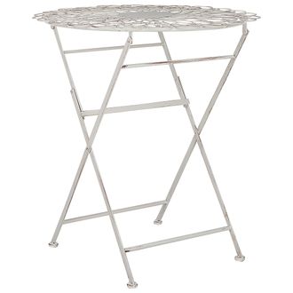 Beliani Mesa De Balc&oacute;n De Metal Blanco Crema 70 Cm Efecto Desgastado Retro Vintage Stiffe